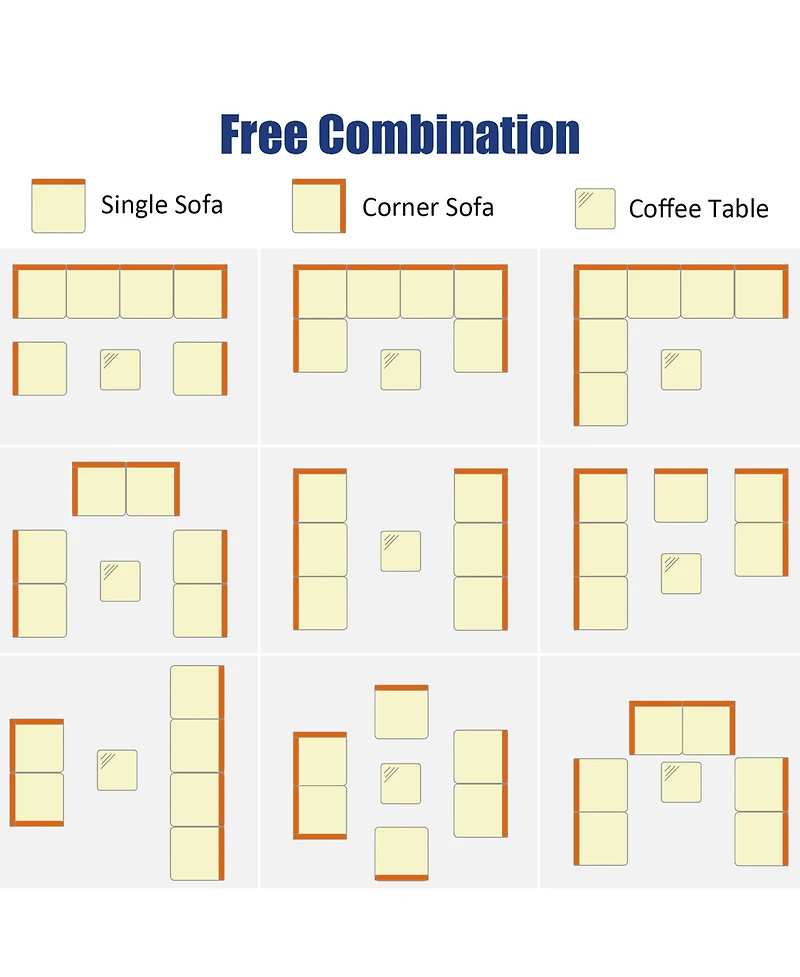 7PCS Patio Rattan Furniture Set Sectional Sofa Garden