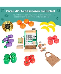 Best Choice Products Kids Pretend Play Grocery Store Wooden Supermarket Set w/ Chalkboard, Cash Register