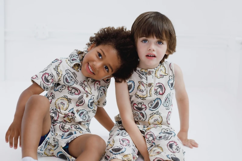 Sesame Street Toddler Boys Cotton Gauze Matching Family Short Overalls