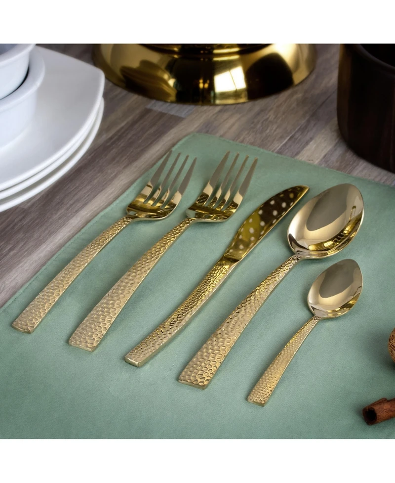 MegaChef Baily 20 Piece Flatware Utensil Set, Stainless Steel Silverware Metal Service for 4 in Light Gold