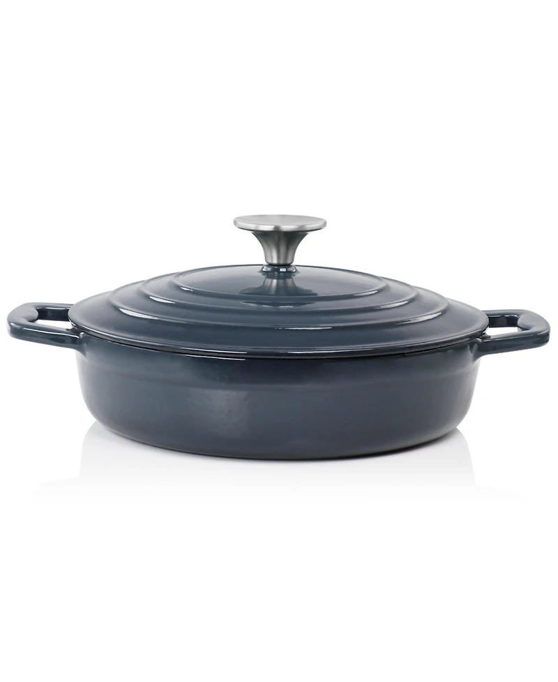 MegaChef 2 Quart Round Enameled Cast Iron Braiser Pan Dark Blue