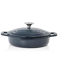 MegaChef 2 Quart Round Enameled Cast Iron Braiser Pan Dark Blue