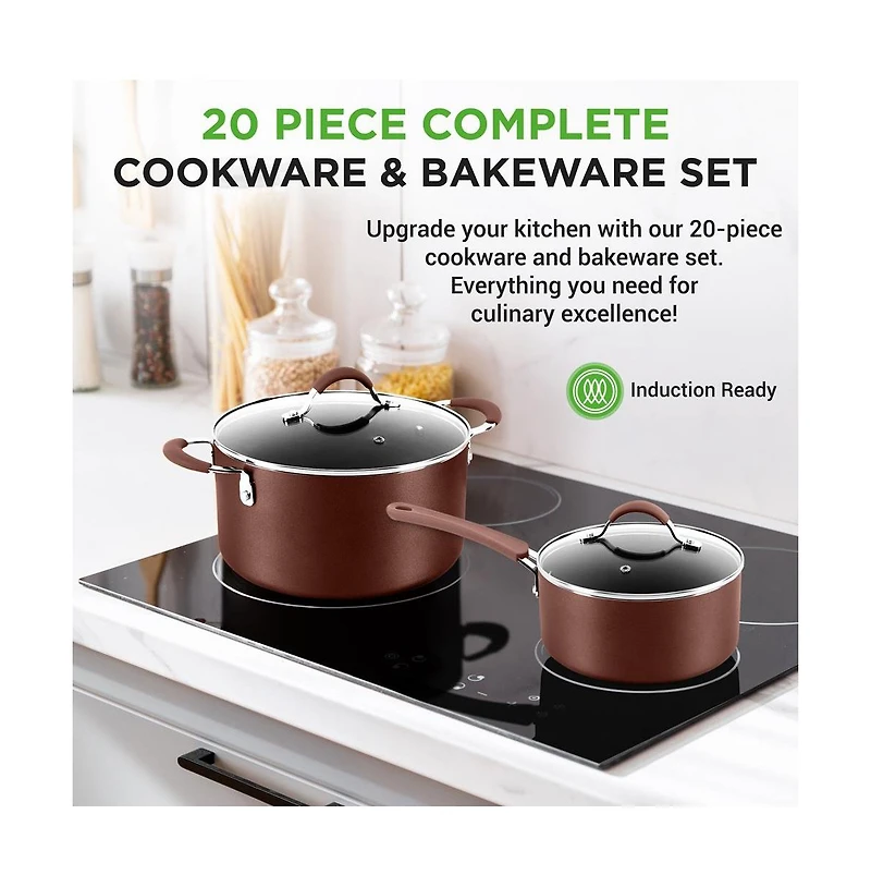NutriChef Kitchenware Pots & Pans Set – High-qualified Basic Kitchen Cookware Set, Non-Stick (20-Piece Set)