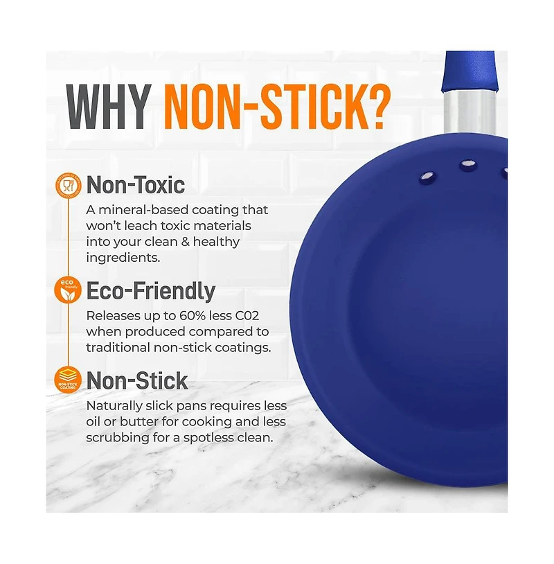 NutriChef 10'' Medium Fry Pan with Lid - Non-stick Pan with Silicone Handle, Ceramic Coating Inside
