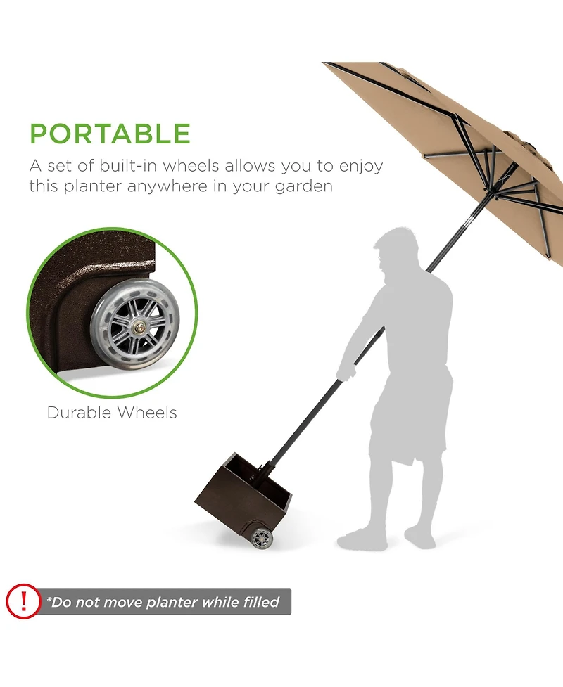 Best Choice Products Portable Steel Umbrella Base Stand for Patio, Up to 150 lbs w/ Fillable Planter, Drainage, Wheels