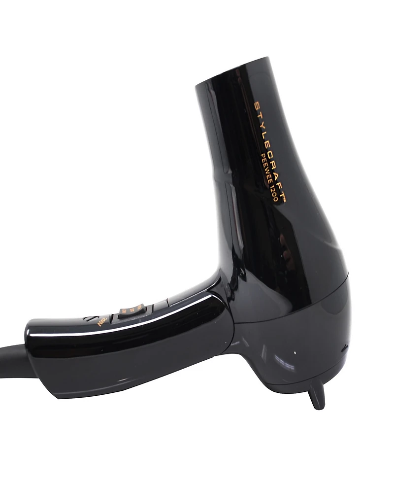StyleCraft Professional Peewee 1200 Folding Handle Dual Voltage Compact Travel Hair Dryer with Nozzle, Diffuser, and Travel Bag