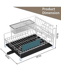 Skonyon 2-Tier Detachable Stainless Steel Dish Drying Rack with Cutlery Box and Cup Holder