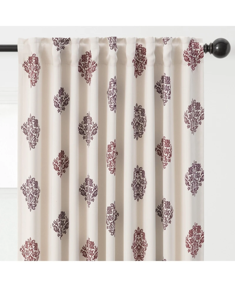 Chanasya Premium 2-Panel Ornamental Damask Room Darkening Curtains - 3-in-1 Back Tab, Rod Pocket, Ring Tab for Windows Living Bedroom