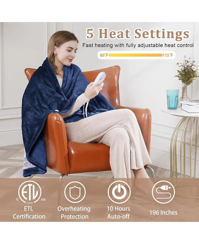 Caromio Twin Size Reversible Flannel Electric Heated Throw Blanket, 62" x 84"