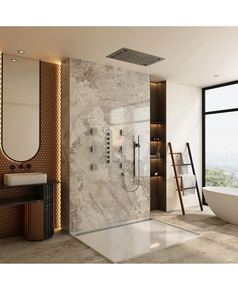 Casainc 6-Spray Dual Shower Head Ceiling Mount Fixed Handheld System Faucet