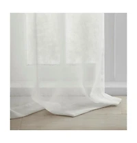 Rosette Floral Embellished Cuff Tab Top Solid Curtain Panel, 50"W x 95"L
