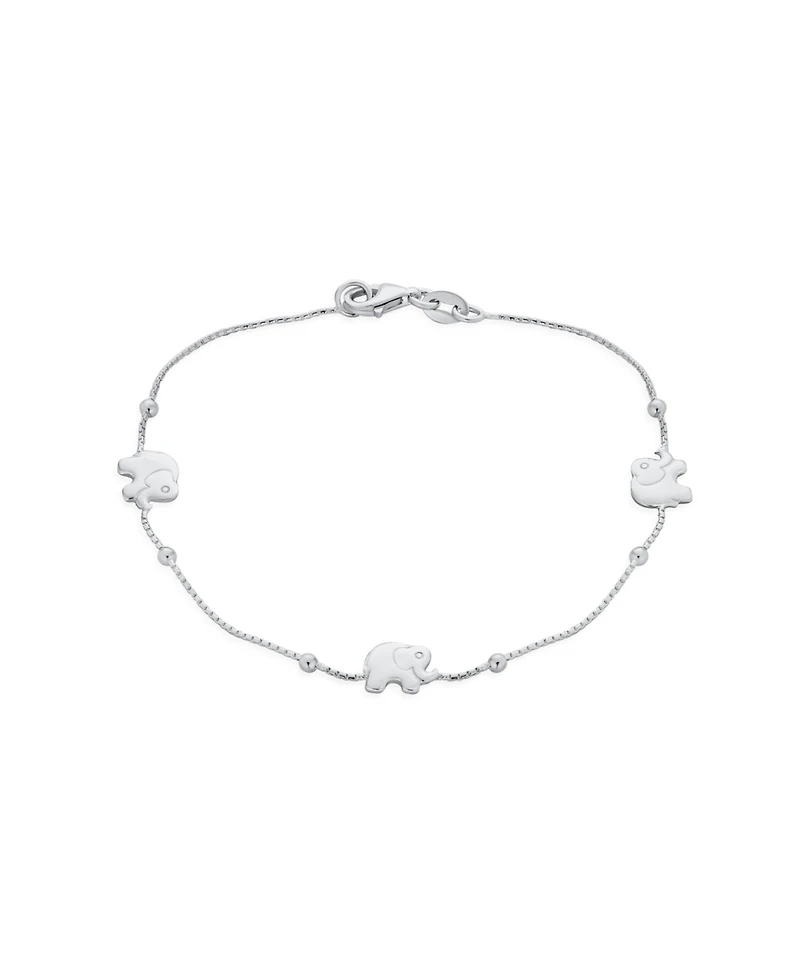 Bling Jewelry Delicate Zoo Animal Lucky Station Ball Beads Spacers Multi Charm Elephant Bracelet .925 Sterling Silver 7.5 Inch