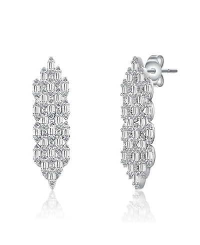 Sterling Silver White Gold Plated with Clear Cubic Zirconia Waterfall Cluster Dangle Earrings