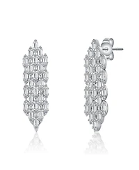 Sterling Silver White Gold Plated with Clear Cubic Zirconia Waterfall Cluster Dangle Earrings