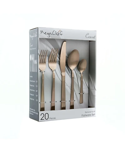MegaChef Cravat 20 Piece Flatware Utensil Set, Stainless Steel Silverware Metal Service for 4 in Matte Black