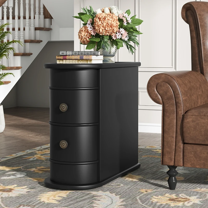 Tribesigns End Table with 2 Drawers, Sofa Side Storage, No Assembly Required, Closed Back, Slim Nightstand Vintage Wood Bedside