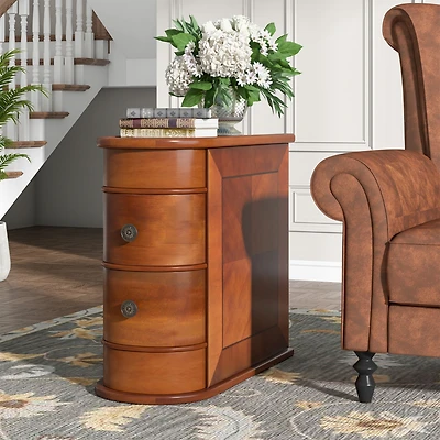 Tribesigns End Table with 2 Drawers, Sofa Side Storage, No Assembly Required, Closed Back, Slim Nightstand Vintage Wood Bedside