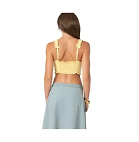 Edikted Womens Button Front Cropped Eyelet Corset