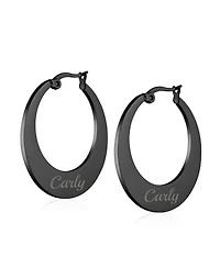 Bling Jewelry Geometric Fashion Big Flat Oval Hoop Earrings Black Ip Or Rose Gold Plated Stainless Steel 1.25 Inch Diameter