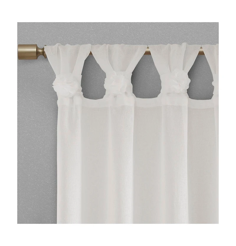 Madison Park Rosette Floral Embellished Cuff Tab Top Solid Curtain Panel, 50"W x 84"L
