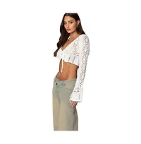 Edikted Womens Tie Front Crochet Crop Top