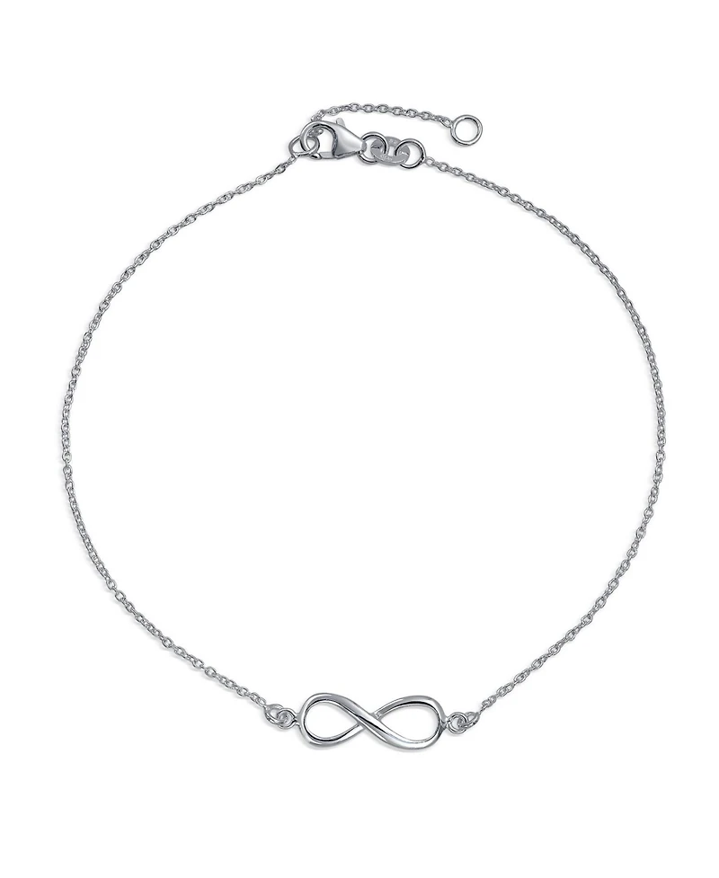 Bling Jewelry Infinity Figure Eight Love Knot Charm Anklet Link Ankle Bracelet .925 Sterling Silver Adjustable 9 To 10 Inch With Extender