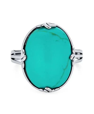 Bling Jewelry Western Fleur Dis Lis Large Filigree Oval Armor Full Finger Statement Natural Blue Turquoise Ring .925 Sterling Silver Oxidized