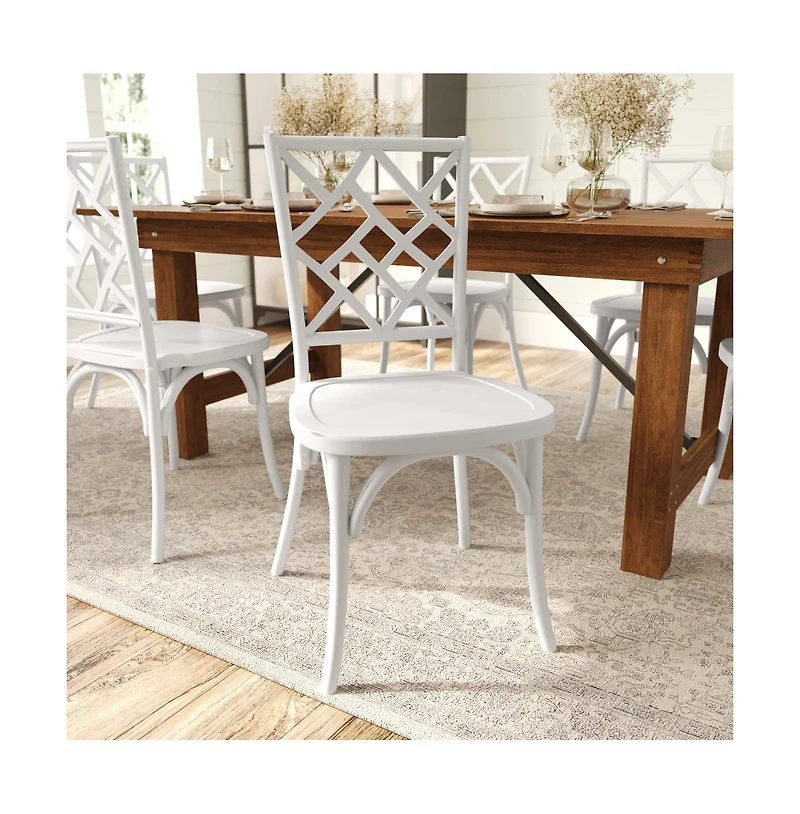 Merrick Lane Mara Set Of 2 Solid Wood Dining Chairs With Stackable Design, Ornate Seat Back Accenting, And Elegant Finish