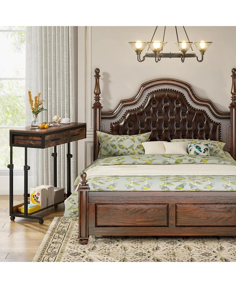 Tribesigns Portable Desk with Drawers, Mobile Laptop Wheels, Couch Sofa Side Table Bed Desk, Small Standing for Home Office