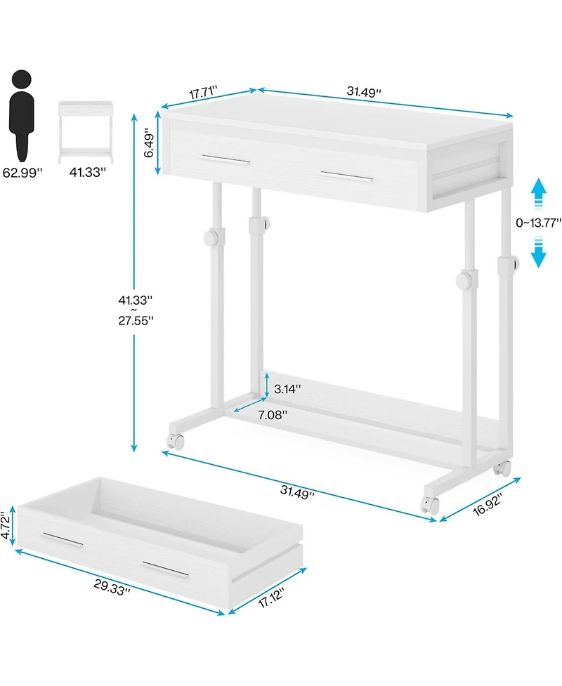Tribesigns Portable Desk with Drawers, Mobile Laptop Desk with Wheels, Couch Desk Sofa Side Table Bed Desk, Small Standing Desk for Home Office