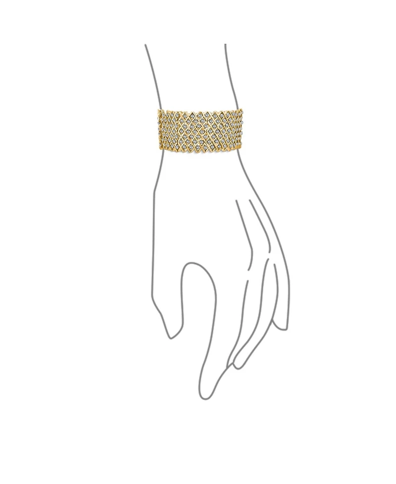 Bling Jewelry Wide Pink Rose Gold Plated White Crystal Encrusted Statement Stretch Bracelet