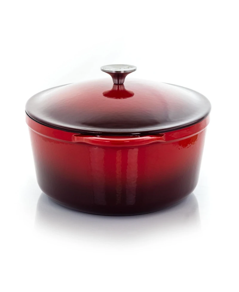 MegaChef 7 Quarts Oval Enameled Cast Iron Casserole in Red