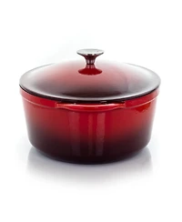 MegaChef 7 Quarts Oval Enameled Cast Iron Casserole in Red