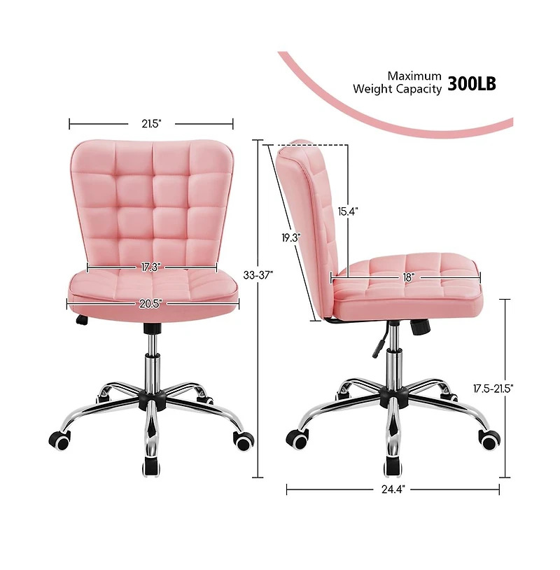 Yaheetech Modern Tufted Armless Desk Chair with Chrome-finish Metal Base, Rolling Wheels, Adjustable Seat Heigh