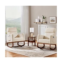 Yaheetech Fabric Upholstered High Back Rocking Chair with Solid Wood Legs, Side Pockets