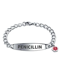 Bling Jewelry Penicillin Medical Identification Id Bracelet Miami Cuban Link Chain Stainless Steel 7.5 Inch