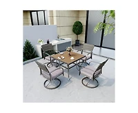 Pamapic 5-Piece Patio Outdoor Dining Set with Square Table and Rattan Swivel Chairs Green Cushion