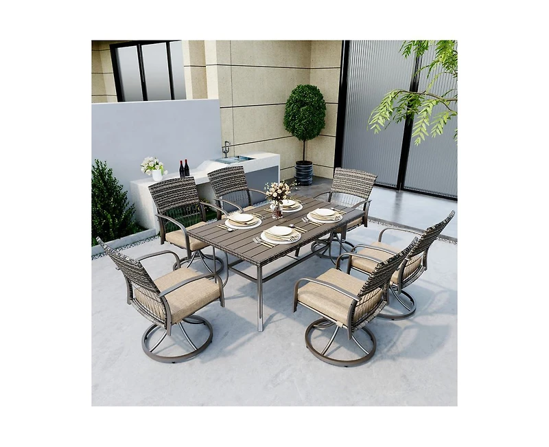 Pamapic 5-Piece Patio Outdoor Dining Set with Square Table and Rattan Swivel Chairs Green Cushion