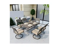 Pamapic 5-Piece Patio Outdoor Dining Set with Square Table and Rattan Swivel Chairs Green Cushion