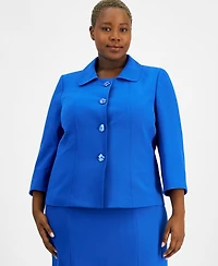 Le Suit Plus Button-Front Boxy Jacket & Sheath Dress Set