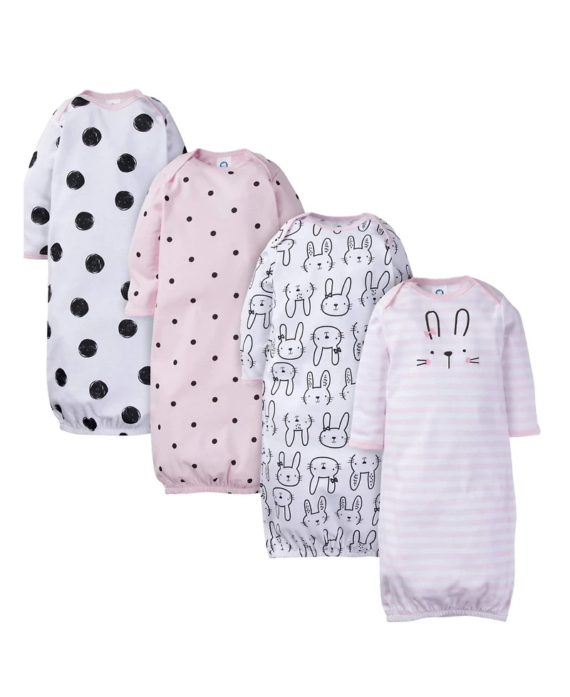 Gerber Baby Girls 4-Pack Gowns, Golden Floral, 0-6 Months