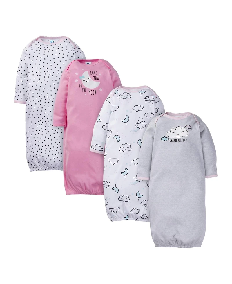 Gerber Baby Girls 4-Pack Gowns, Golden Floral, 0-6 Months