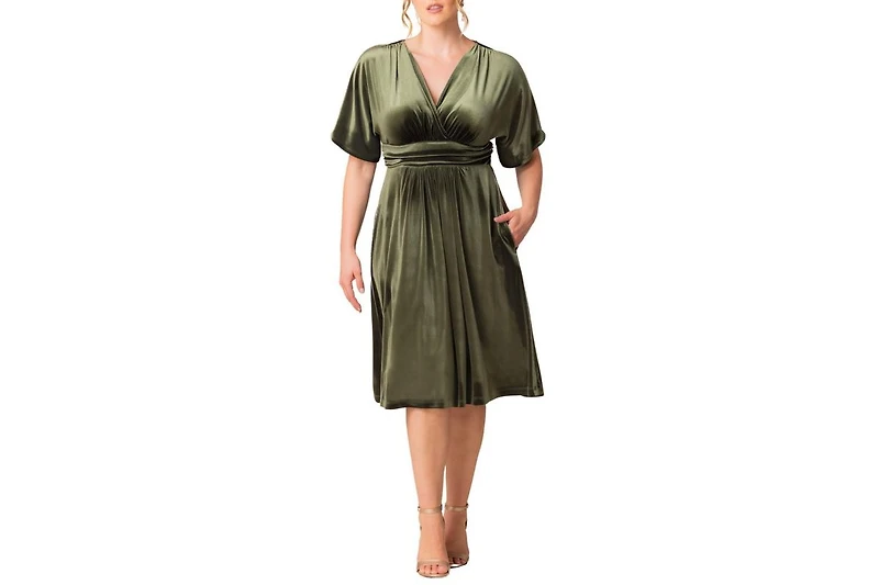 Women's Plus Angelic Velvet Midi Cocktail Dress with Pockets