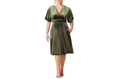 Women's Plus Angelic Velvet Midi Cocktail Dress with Pockets