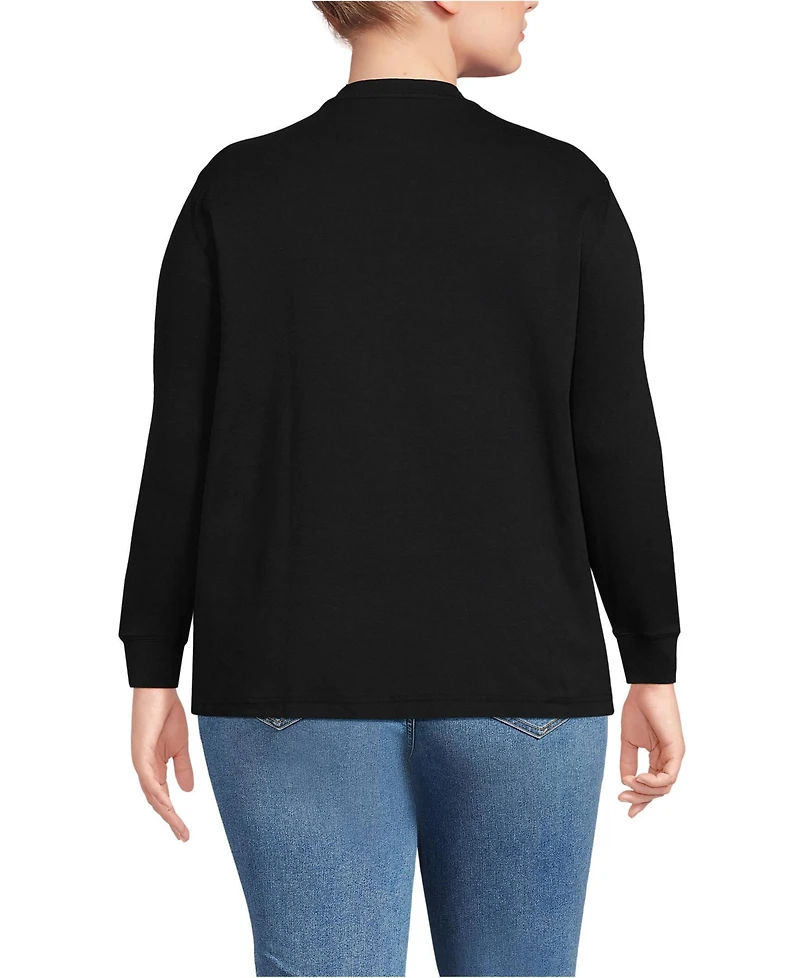 Lands' End Plus Cotton Relaxed Long Sleeve Crew Neck