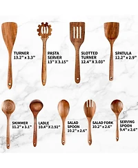 9-Piece Natural Teak Wooden Utensils for Cooking