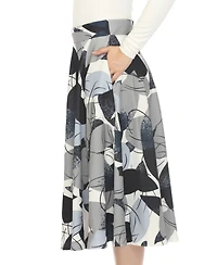 White Mark Women's Leaf Print Vintage Flared Midi Skirt
