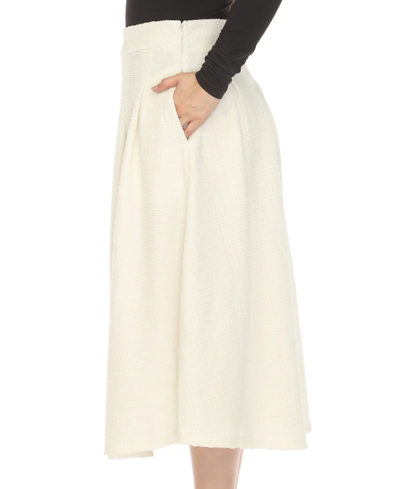 White Mark Women's Tweed Midi Skirt