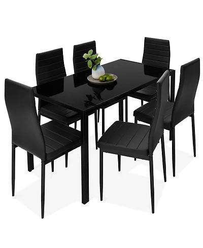 Best Choice Products 7-Piece Kitchen Dining Table Set w/ Glass Tabletop, 6 Faux Leather Chairs