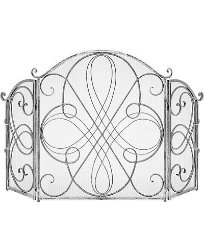 Best Choice Products 3-Panel 55x33in Wrought Iron Fireplace Safety Screen Decorative Scroll Spark Guard Cover